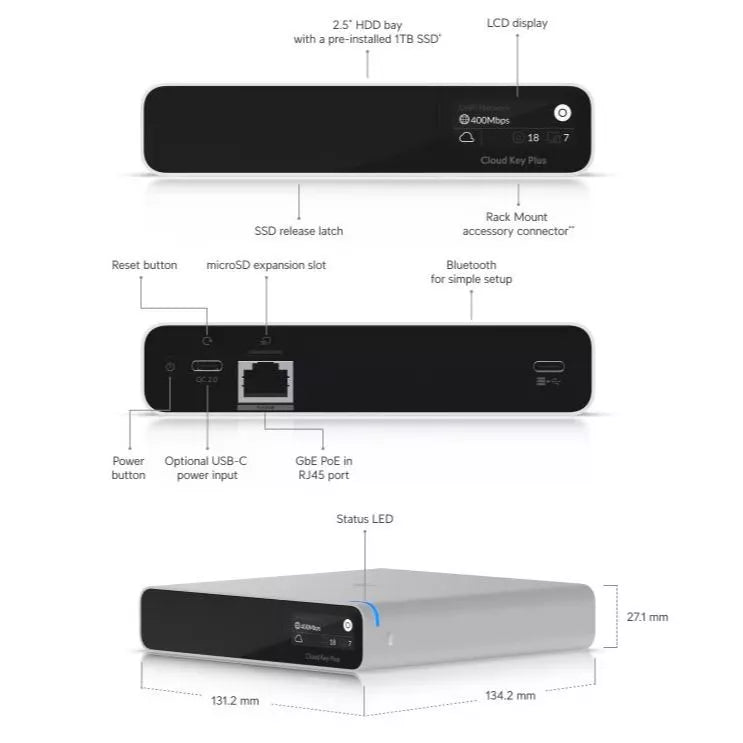 Ubiquiti UniFi CloudKey+ with Built in 1TB SSD Storage for Recording UVC IP Camera Cloud Key | UCK-G2-SSD