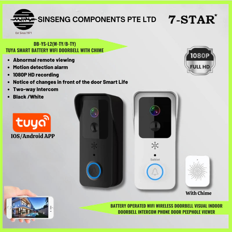 Tuya FHD 1080P WIFI Wireless Doorbell Camera with Chime | DB-YS-L2