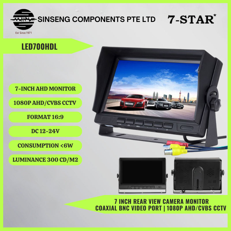 7" LED Monitor | 2 BNC, 1080P AHD/CVBS, 12-24V | LED700HDL