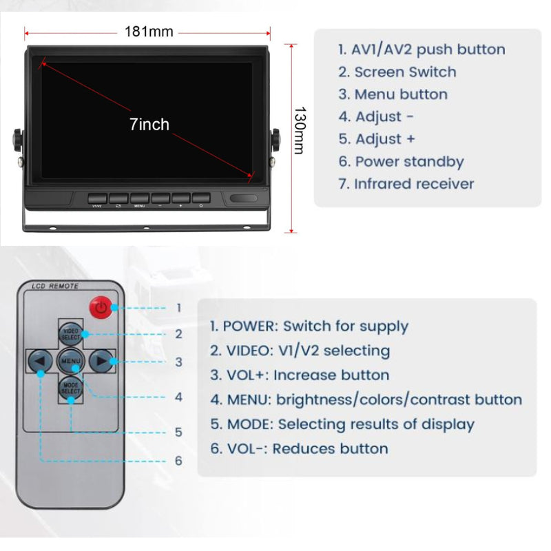 7" LED Monitor | 2 BNC, 1080P AHD/CVBS, 12-24V | LED700HDL