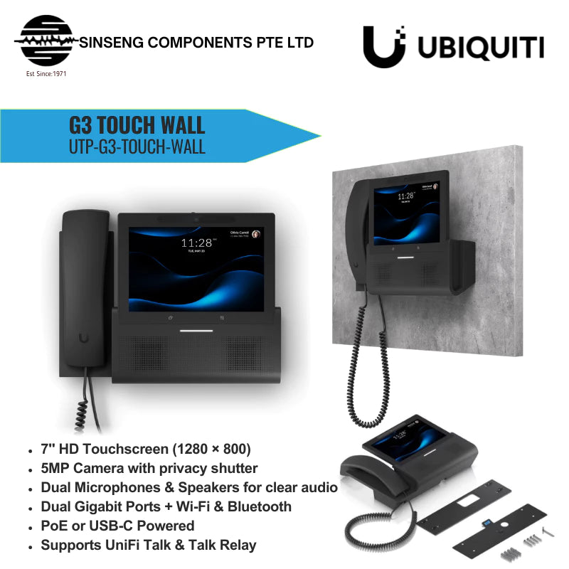 UniFi UTP-G3-Touch-Wall G3 Touch Wall VoIP Phone | 7" Touchscreen | 5MP Camera | PoE | UniFi Talk