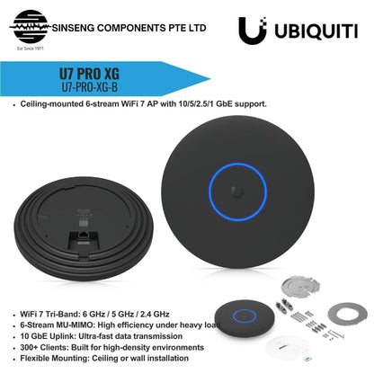 Ubiquiti UniFi U7 Pro XG WiFi 7 Tri-Band Access Point – Black