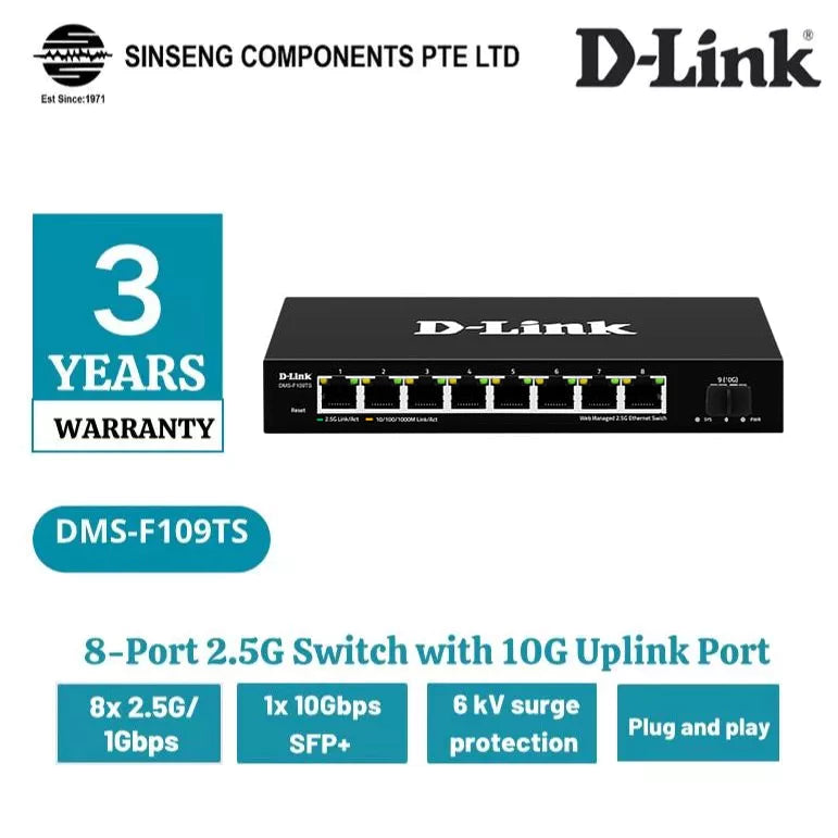 D-LINK 8-Port 2.5G Ethernet Switch with 10G Uplink Port | DL-DMS-F109TS