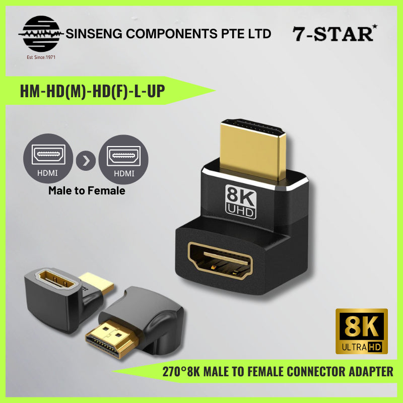 8K HDMI 2.1 Male to Female 270° Adapter | HM-HD(M)-HD(F)-L-UP