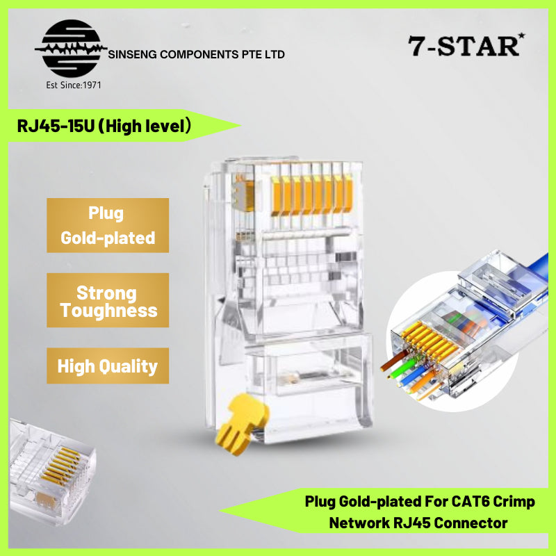 100PCS CAT5E/CAT6 RJ45 Gold-plated Connectors | RJ45-15U