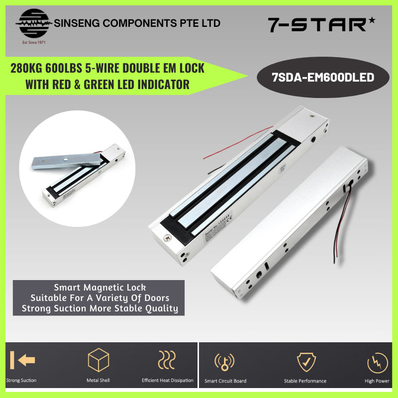 280KG 600lbs 5-Wire Double EM Lock with LED Indicator (Red & Green) | 7SDA-EM600DLED