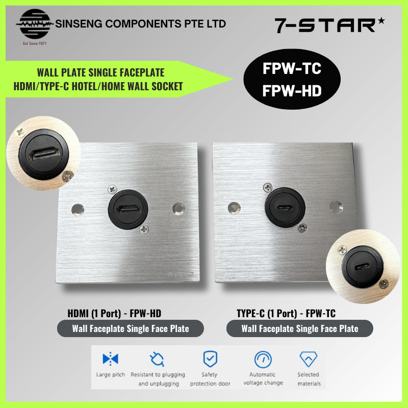 Single Wall Faceplate | USB-C/HDMI Modular for Hotel/Home Wall Socket
