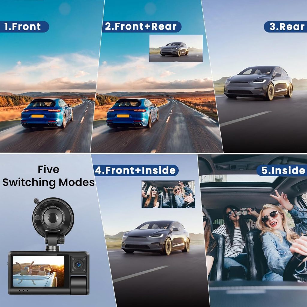 1080P Dash Cam with Front, Rear & Inside Cameras | Auto WiFi 3"| DC-S3(W)