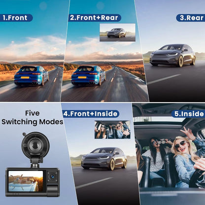 1080P Dash Cam with Front, Rear & Inside Cameras | Auto WiFi 3"| DC-S3(W)