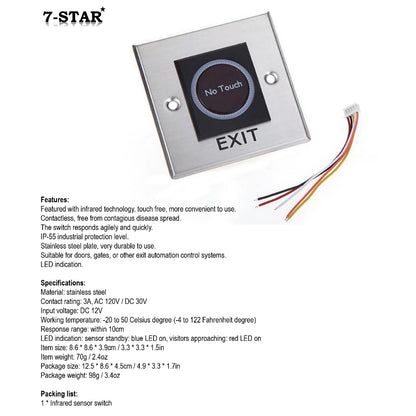 Exit Contactless IR Sensor Button with Backlight & LED Indication | 7SDA-NT86