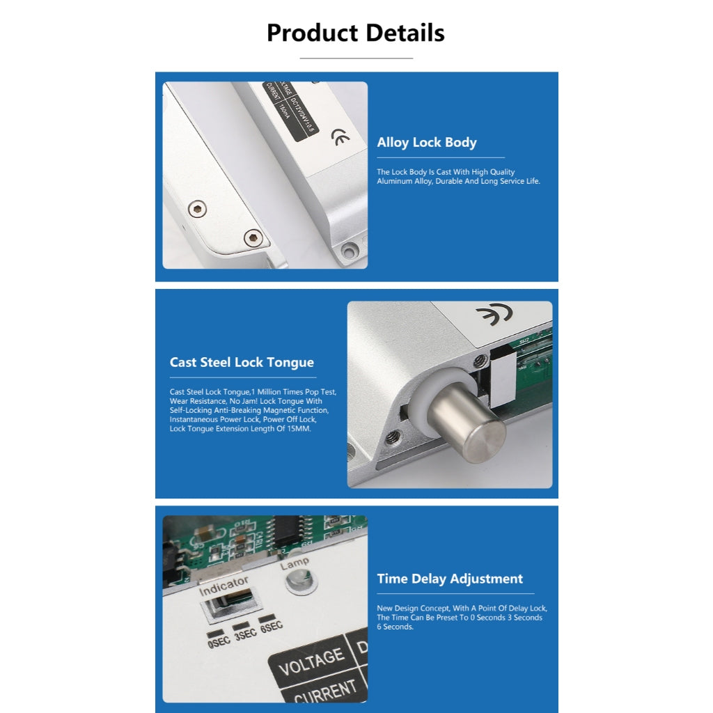 12V Surface Mount Dropbolt Lock (Fail Safe NC) for Access Control | 7SDA-DB3815