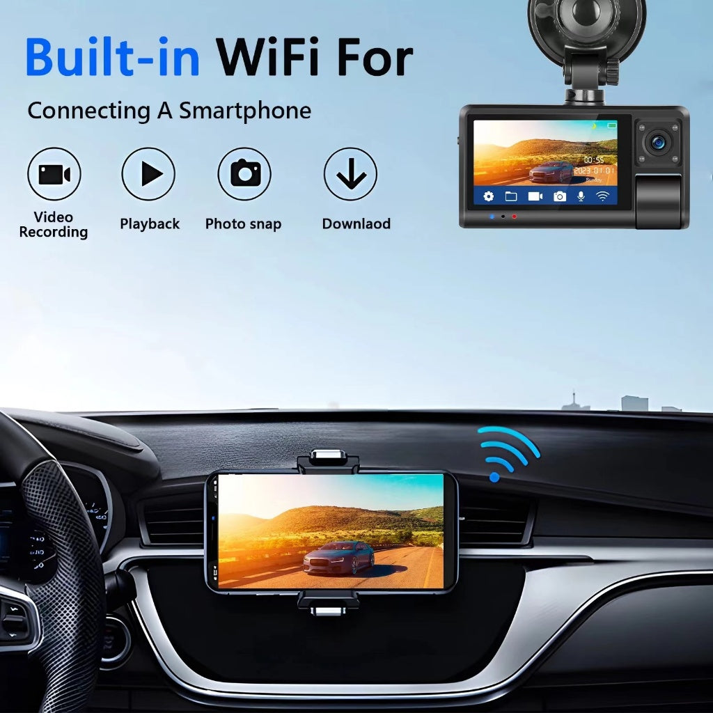 1080P Dash Cam with Front, Rear & Inside Cameras | Auto WiFi 3"| DC-S3(W)