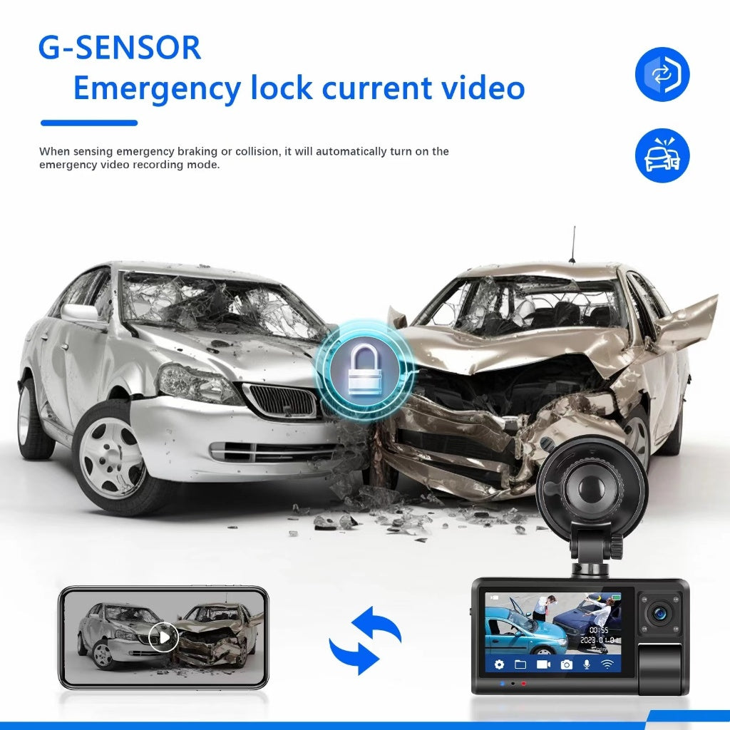 1080P Dash Cam with Front, Rear & Inside Cameras | Auto WiFi 3"| DC-S3(W)