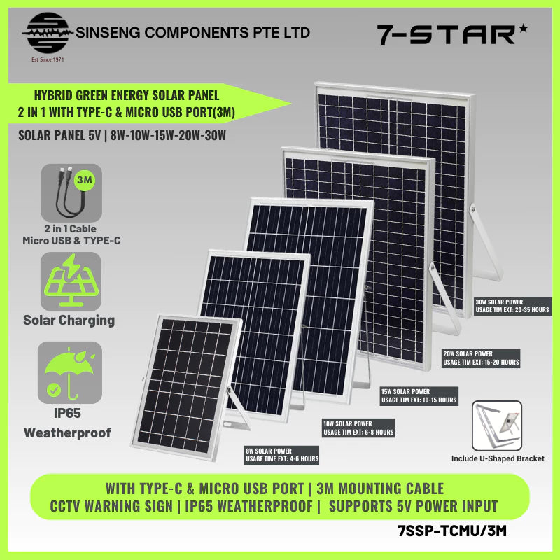 Hybrid Green Energy Solar Panel 2 IN 1 USB TYPE-C & Micro Cable 3M | 7SSP-TCMU