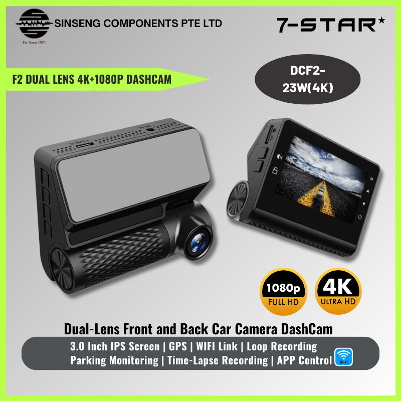 4K Dual-Lens Car DashCam with GPS & Type-C Power | DCF2-23W