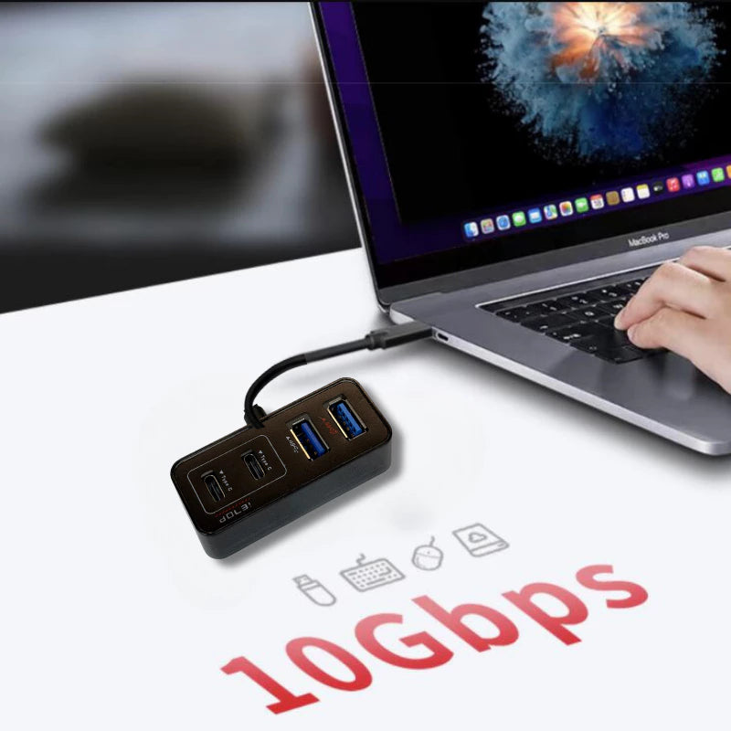 4-in-1 USB 3.2 USB Type C  Hub | Dual USB-A & USB-C | 10Gbps Data Transfer | 7S-USB-HU-2C2A-G1