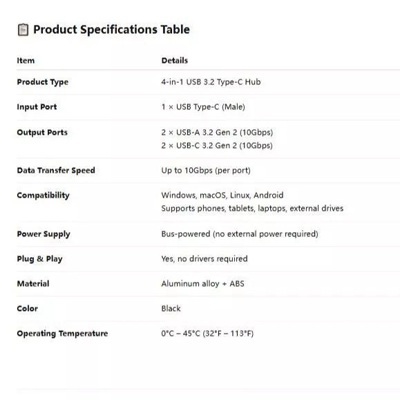 4-in-1 USB 3.2 Type-C Hub | Dual USB & USB Type C  | 10Gbps Data Transfer | 7S-USB-HU-2C2A-G2