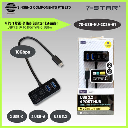 4-in-1 USB 3.2 USB Type C  Hub | Dual USB-A & USB-C | 10Gbps Data Transfer | 7S-USB-HU-2C2A-G1