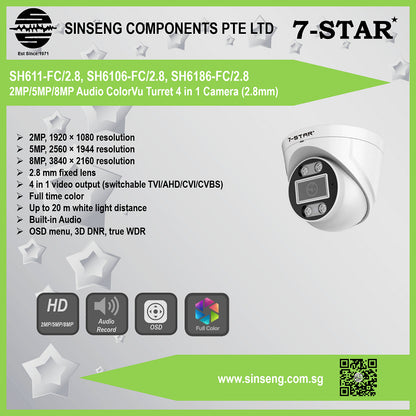 2MP/5MP/8MP Audio ColorVu 4-in-1 Turret Dome CCTV Camera (2.8mm)