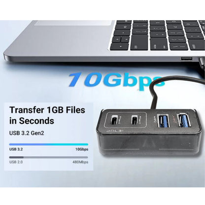 4-in-1 USB 3.2 USB Type C  Hub | Dual USB-A & USB-C | 10Gbps Data Transfer | 7S-USB-HU-2C2A-G1