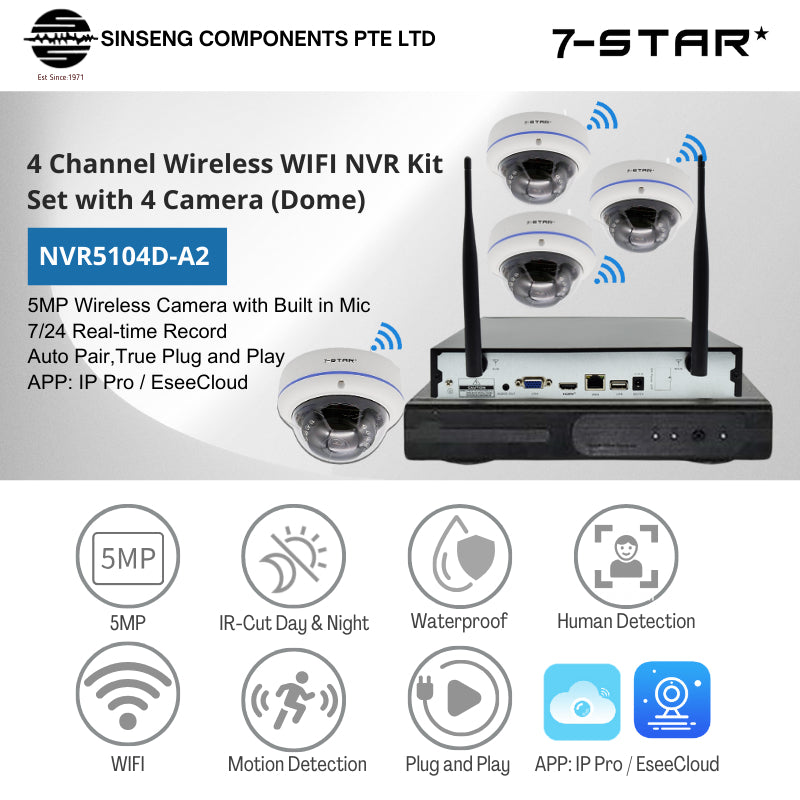 5MP 4CH Wireless NVR Kit | Dome 2.8mm | Built-in Audio | NVR5104D-A2