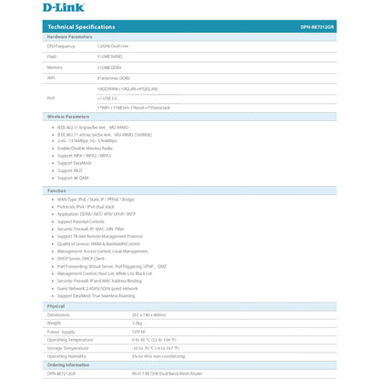 D-Link DPN-BE7212GR BE7200 Wi-Fi 7 Dual-Band 10G Mesh Router | DL-DPN-BE7212GR