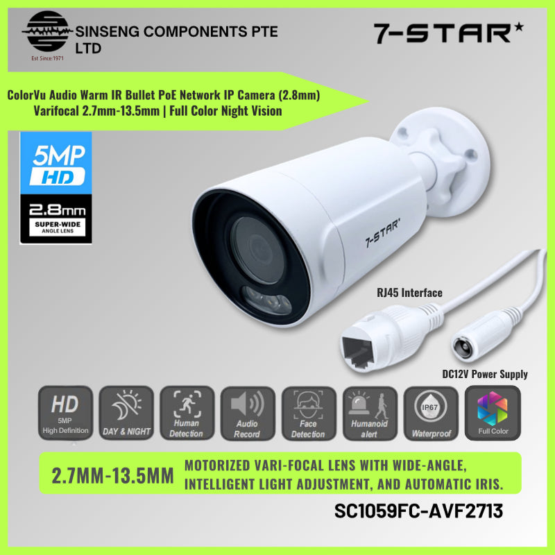 5MP ColorVu Audio Warm IR Bullet Network Camera (2.7mm-13.5mm) - White | SC1059FC-AVF2713