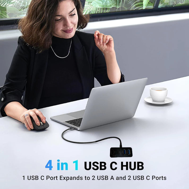 4-in-1 USB 3.2 USB Type C  Hub | Dual USB-A & USB-C | 10Gbps Data Transfer | 7S-USB-HU-2C2A-G1