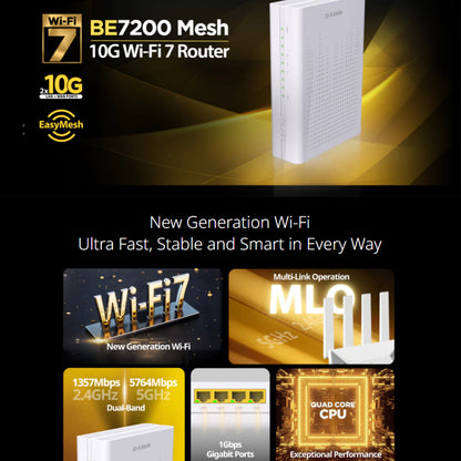 D-Link DPN-BE7212GR BE7200 Wi-Fi 7 Dual-Band 10G Mesh Router | DL-DPN-BE7212GR