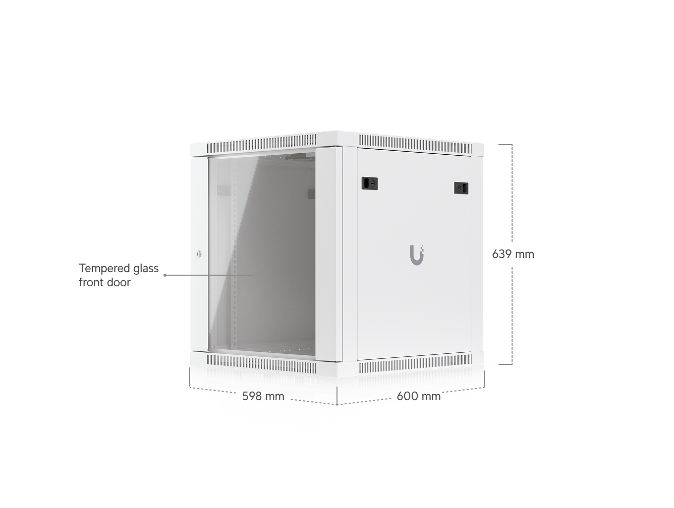 UniFi 12U Wall Mount Rack Cabinet 600mm Glass Door with 2 Cooling Fans | UBQ-UACC-RACK-12U-WALL-600-G