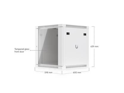 UniFi 12U Wall Mount Rack Cabinet 600mm Glass Door with 2 Cooling Fans | UBQ-UACC-RACK-12U-WALL-600-G