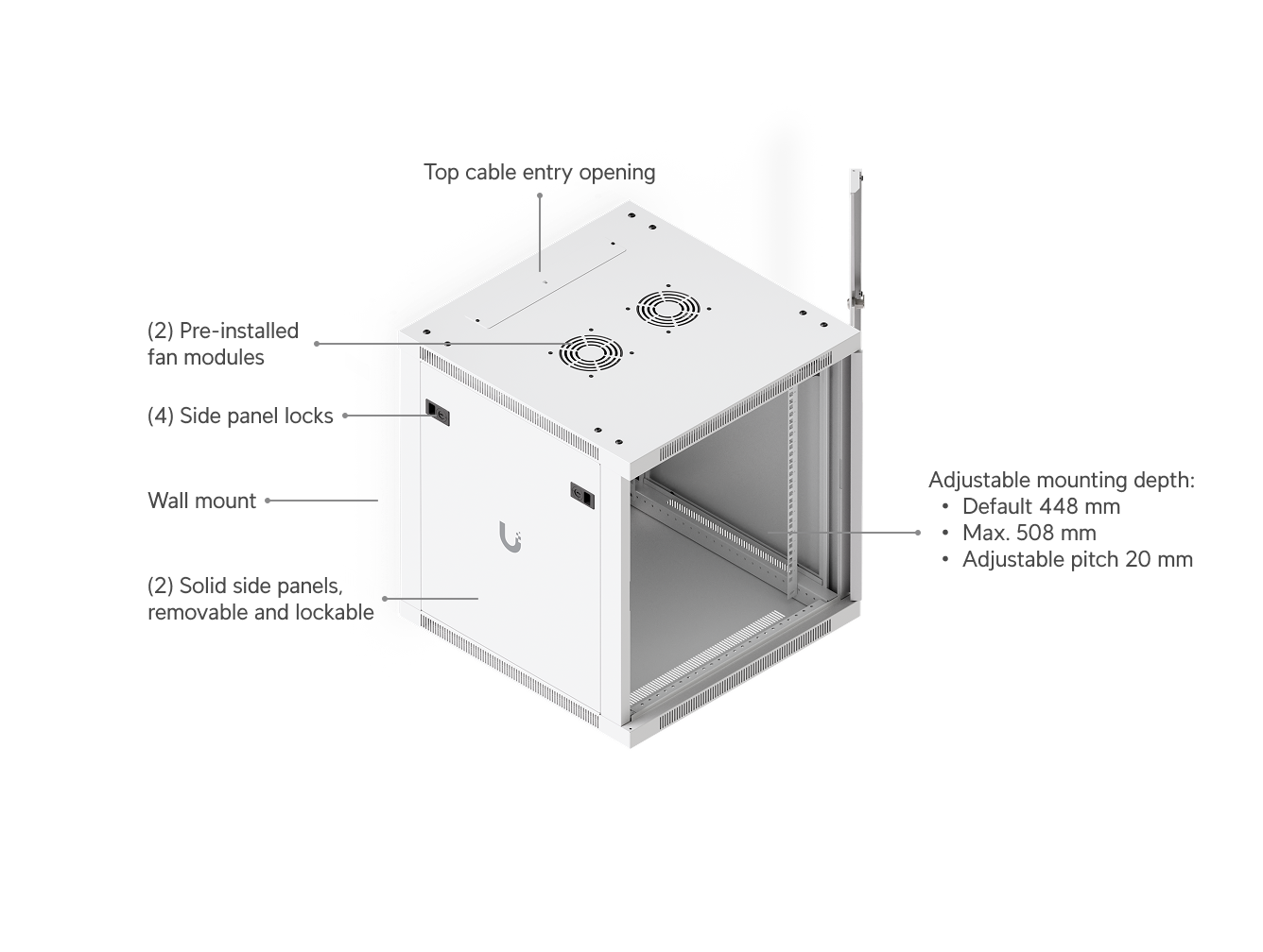 UniFi 12U Wall Mount Rack Cabinet 600mm Glass Door with 2 Cooling Fans | UBQ-UACC-RACK-12U-WALL-600-G