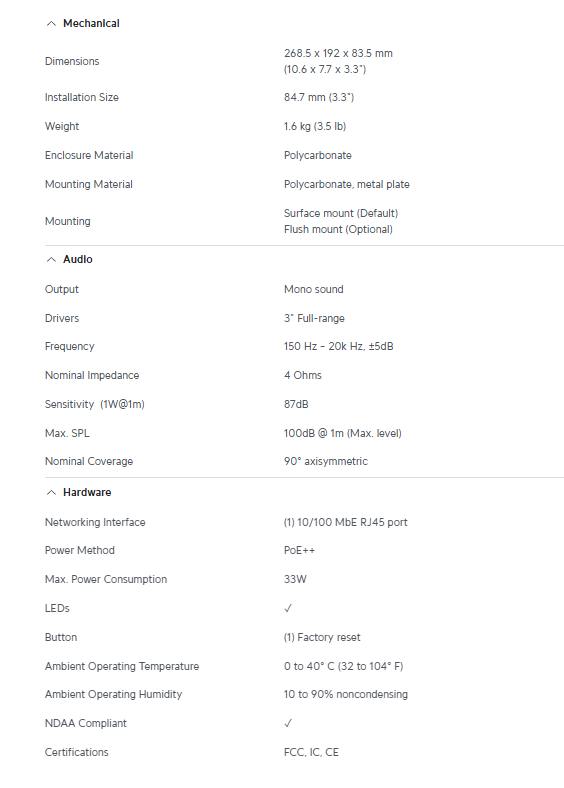 Ubiquiti UniFi Indoor PoE AI Speaker | UBQ-UP-AI-SPEAKER