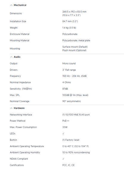Ubiquiti UniFi Indoor PoE AI Speaker | UBQ-UP-AI-SPEAKER
