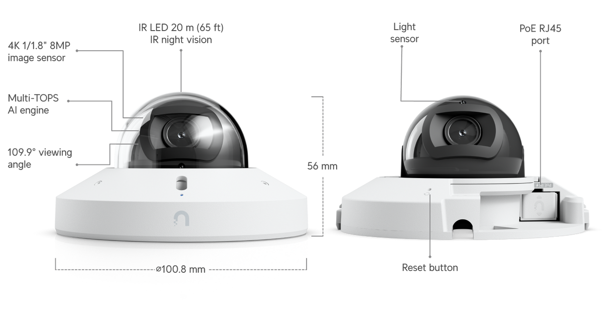 Ubiquiti Unifi G6 Mini Dome UVC-G6-Mini-Dome-W 4K 8MP PoE AI Security Camera