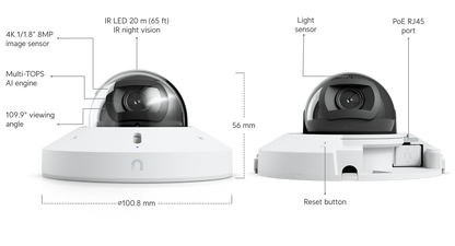 Ubiquiti Unifi G6 Mini Dome UVC-G6-Mini-Dome-W 4K 8MP PoE AI Security Camera