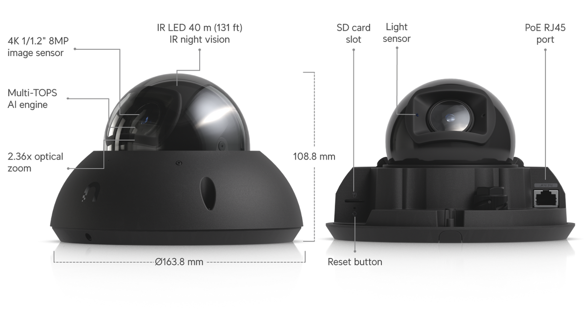 Ubiquiti UniFi G6 Pro Dome UVC-G6-Pro-Dome 4K AI PoE+ IP Camera (White)