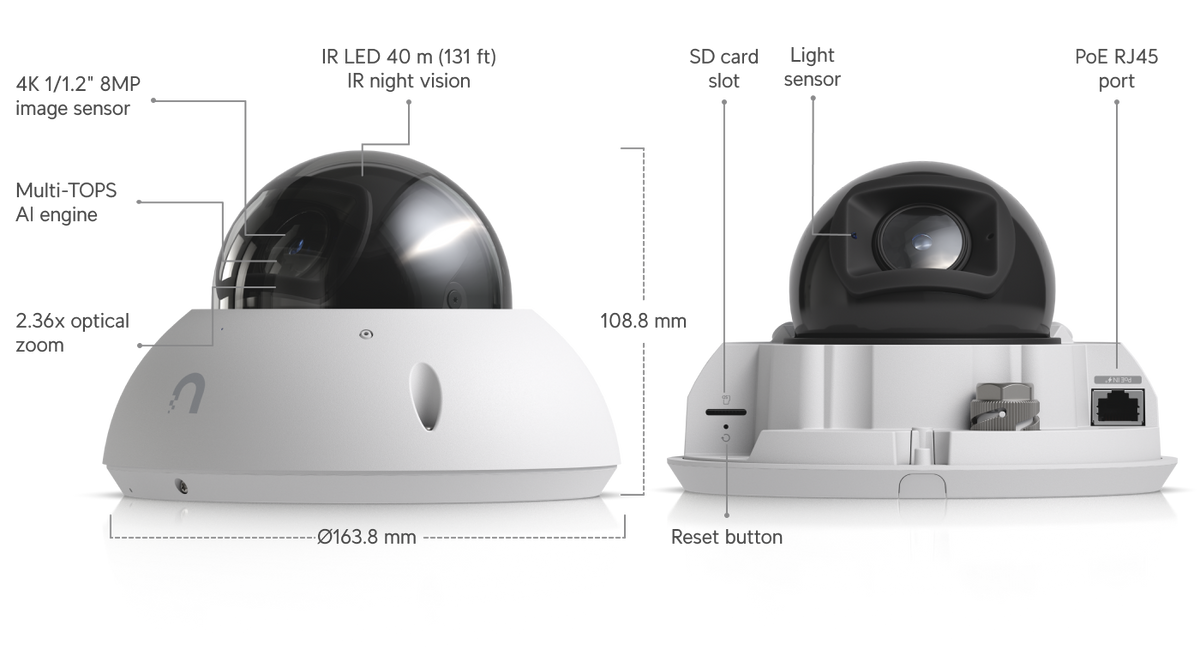 Ubiquiti UniFi G6 Pro Dome UVC-G6-Pro-Dome 4K AI PoE+ IP Camera (White)